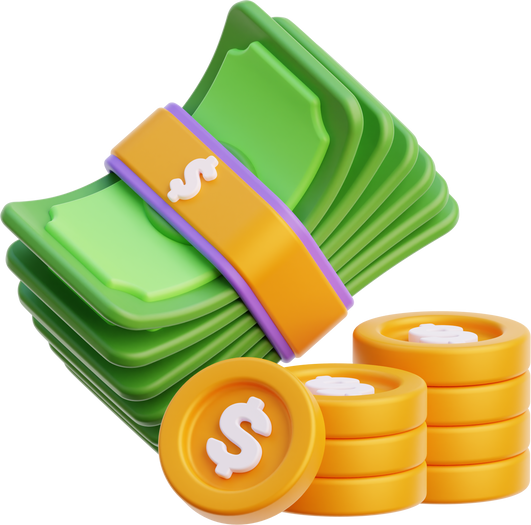 Cash and Dollar Coins 3D Illustration
