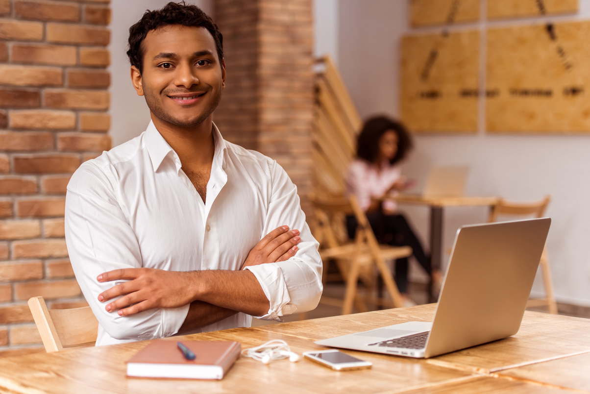 Handsome Afro-American man working